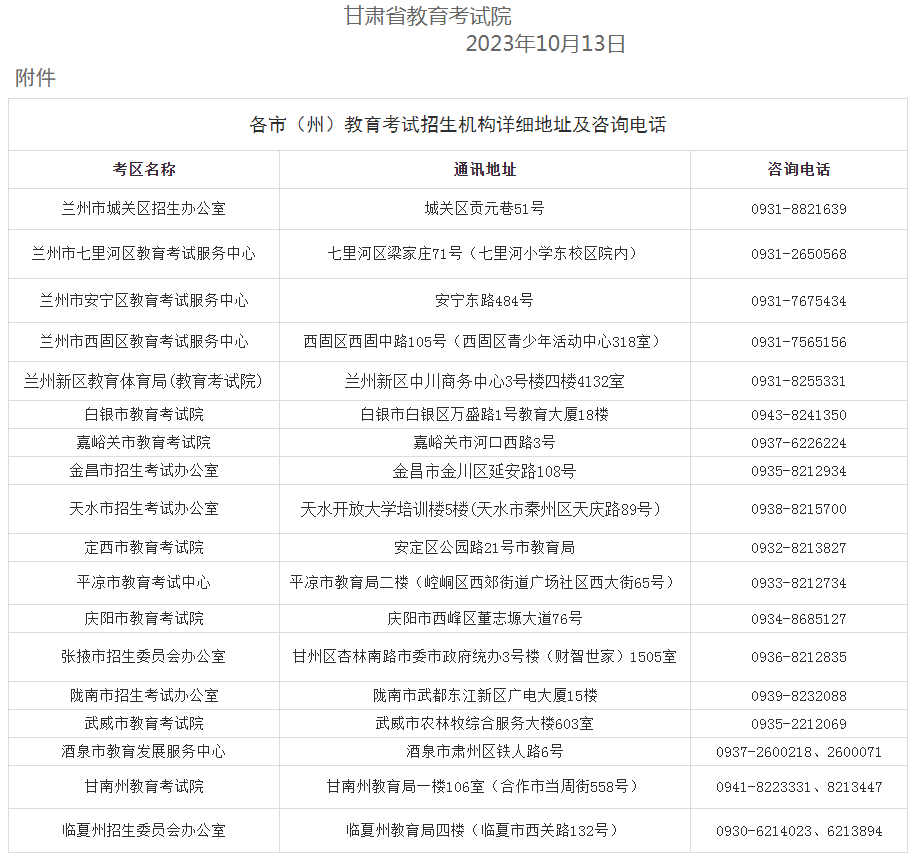 2023年甘肅省成人高校招生全國(guó)統(tǒng)一考試溫馨提示