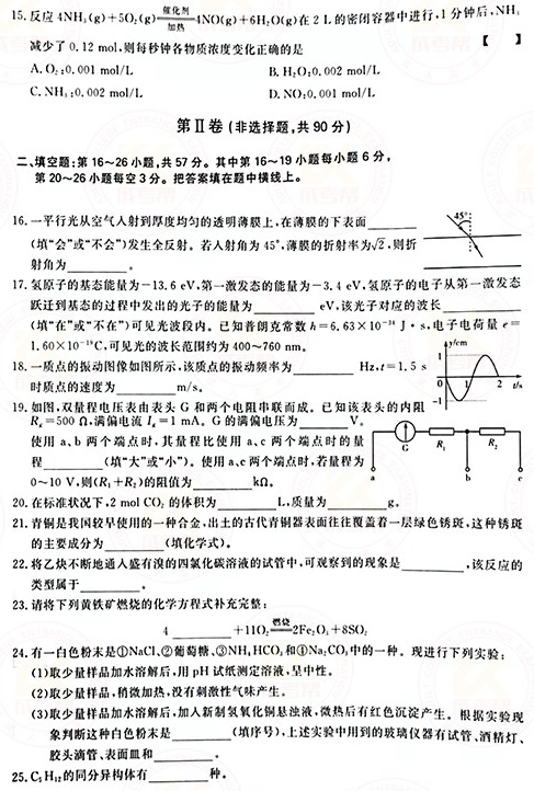 2021年成人高考高起本理化綜合真題及答案(已公布)！-3