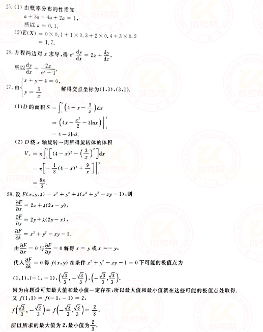 2021年成人高考專升本高數(shù)(二)真題及答案！-8